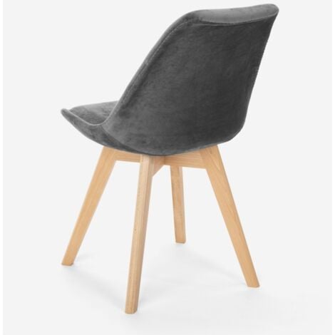 Sedia design scandinavo legno velluto con cuscino cucina bar ristorante Dolphin Lux - Grigio