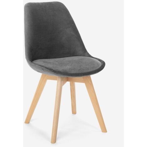 Sedia design scandinavo legno velluto con cuscino cucina bar ristorante Dolphin Lux - Grigio