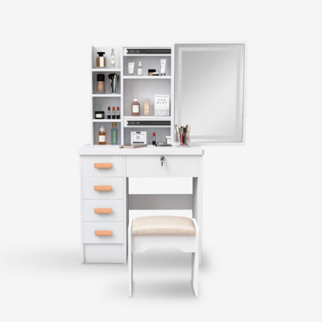Mobile postazione trucco specchio luce LED scorrevole sgabello Caroline