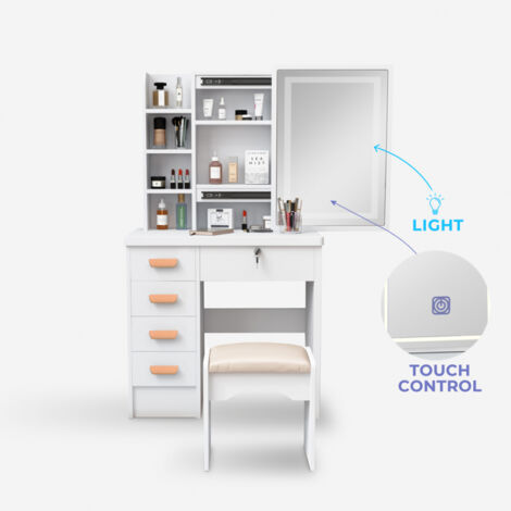 Mobile postazione trucco specchio luce LED scorrevole sgabello Caroline
