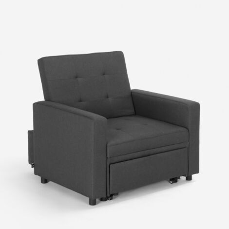 Poltrona letto singolo con braccioli design moderno salvaspazio Brooke - Grigio