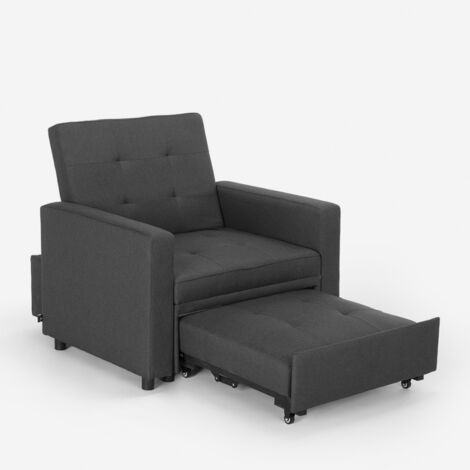 Poltrona letto singolo con braccioli design moderno salvaspazio Brooke - Grigio