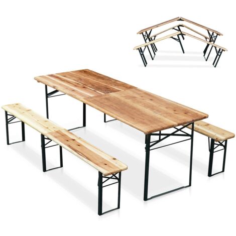 Set birreria pieghevole tavolo panche legno feste giardino sagre 220x80