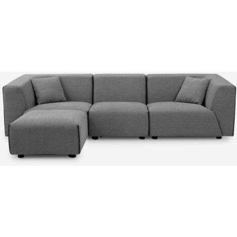 Divano 3 posti modulare componibile in tessuto stile moderno con pouf  Jantra Colore: Grigio chiaro