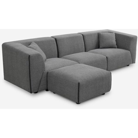 Divano 3 posti modulare componibile in tessuto stile moderno con pouf  Jantra Colore: Grigio chiaro