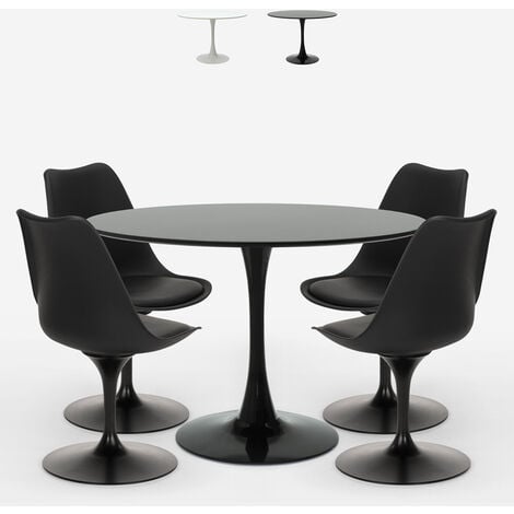 set tavolo rotondo 120cm design Tulipan 4 sedie stile moderno scandinavo  margot Colore: Nero