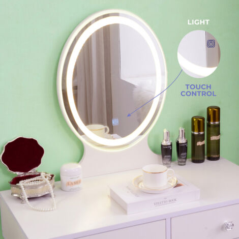 Postazione trucco design scandinavo specchio LED cassetti sgabello Serena