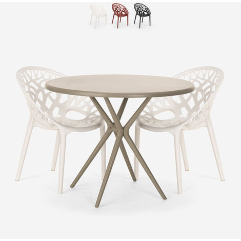 Set tavolo rotondo beige 80cm 2 sedie design Maze Colore: Bianco
