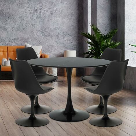 set tavolo rotondo 120cm effetto marmo design Tulipan 4 sedie moderno paix  Colore: Nero