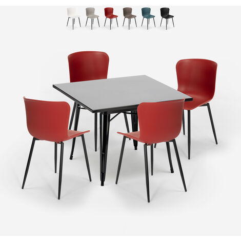 Set 4 sedie tavolo 80x80cm Tolix quadrato stile industriale Wrench Dark  Colore: Rosso