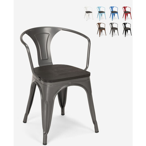 20 sedie design metallo legno industriale stile Tolix bar cucina Steel Wood  Arm Colore: Grigio Scuro