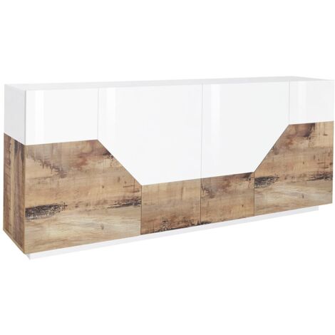 Hariett Wood credenza bianco legno 4 vani 200x43cm mobile soggiorno cucina