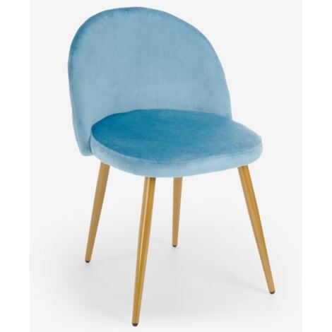 Sedia moderna velluto cucina sala da pranzo salotto gambe dorate Bert - Azzurro