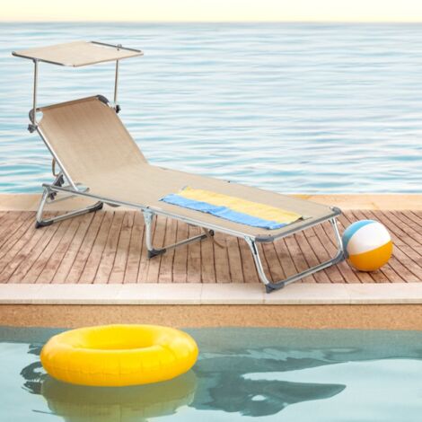 2 Lettini spiaggia mare pieghevoli con tettuccio brandina California - Beige