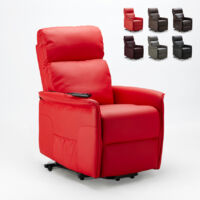 Poltrona Relax Elettrica con Sistema Alzapersona Similpelle per Anziani 2 ruote Amalia  Colore: Rosso