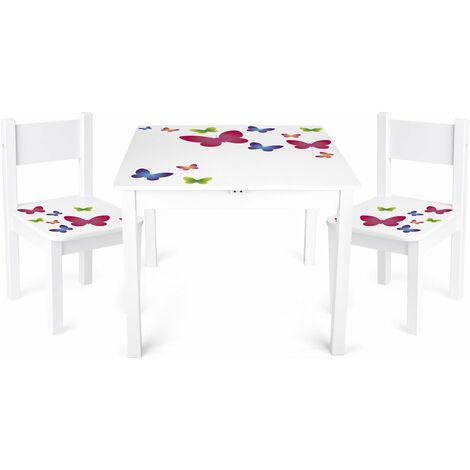 Kinder Spieltisch weiß Kindertisch mit 2 Stühlen Kindermöbel Indoor Sitzgruppe 