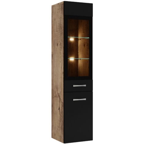 Badezimmer Schrank Rio 131 cm Eiche Kastanie mit Schwarz – Regal