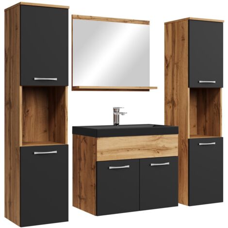 Badezimmer Badmöbel-Set Montreal XL 60cm Schwarze Waschbecken -