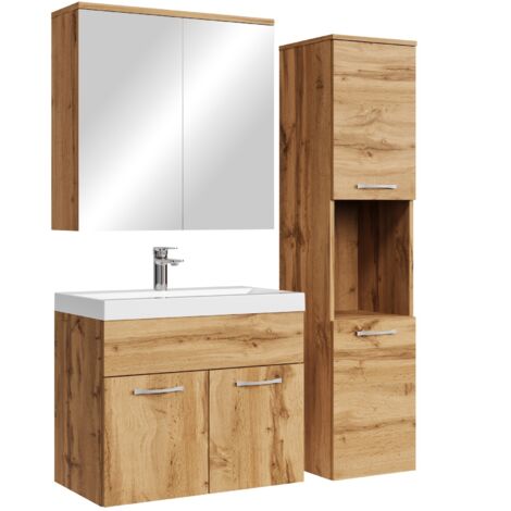 Badezimmer Badmöbel-Set Montreal mit Spiegelschrank 60cm Waschbe