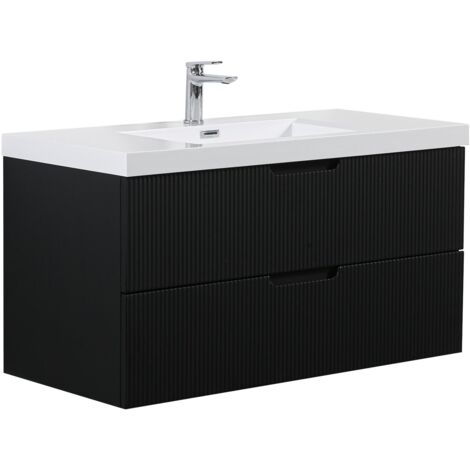 Badezimmer Badmöbel-Set Thermis 100 cm – Matt Schwarz – Badezimm