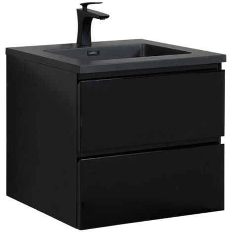 Badezimmer Badmöbel-Set Angela 60 cm - Schwarzes Waschbecken - M