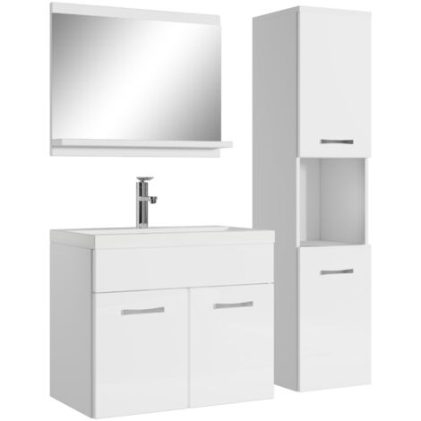 Badezimmer Badmöbel-Set Montreal 60cm Waschbecken Hochglanz Weiß