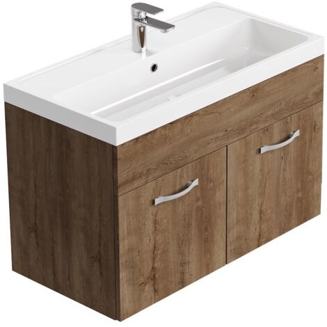 Badezimmer Badmöbel-Set Paso 01 80cm Waschbecken Braun Eiche - U