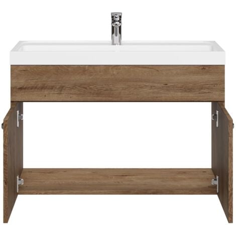 Badezimmer Badmöbel-Set Paso 01 80cm Waschbecken Braun Eiche - U