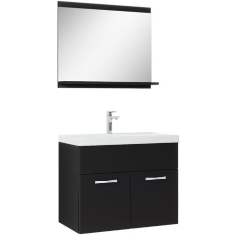 Badezimmer Badmöbel-Set Montreal 02 60cm Waschbecken Mat Schwarz