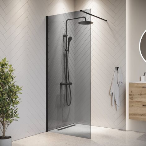 Duschwand Rizani 90 x 200cm Glas Duschabtrennung Schwarz - Walk-
