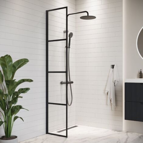 Duschwand Essos 40 x 200cm Glas Duschabtrennung Schwarz - Walk-I