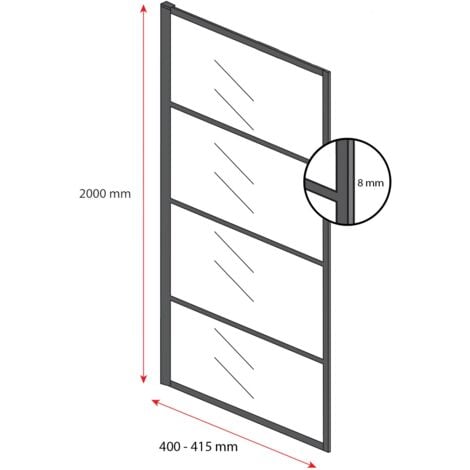 Duschwand Essos 40 x 200cm Glas Duschabtrennung Schwarz - Walk-I