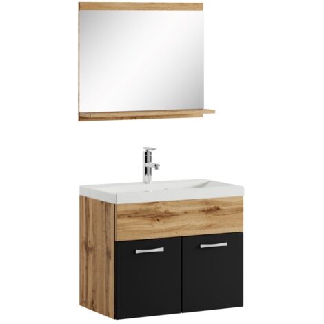 Badezimmer Badmöbel-Set Montreal 02 60cm Waschbecken Eiche mit m