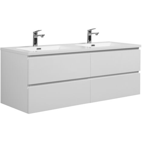 Badezimmer Badmöbel-Set Angela 140cm - Hochglanz Weiß - Untersch
