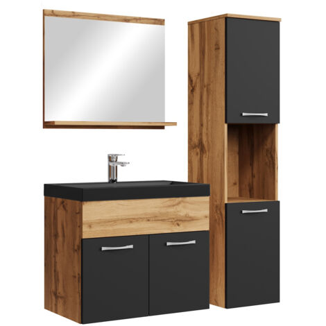 Badezimmer Badmöbel-Set Montreal 60cm Waschbecken Schwarz - Eich