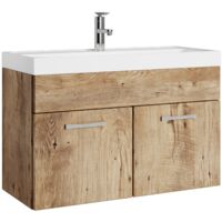 Badezimmer Badmöbel-Set Paso 01 80cm Waschbecken Eiche Kastanie