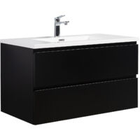 Badezimmer Badmöbel-Set Angela 90cm - Mat Schwarz - Unterschrank