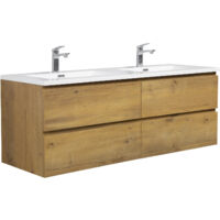 Badezimmer Badmöbel Set Angela 140cm - Eiche - Unterschrank Schrank Waschbecken Waschtisch