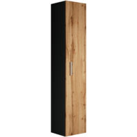 Badezimmerschrank Pluto 30 x 30 x 150cm - Schwarz, Eiche - hoher