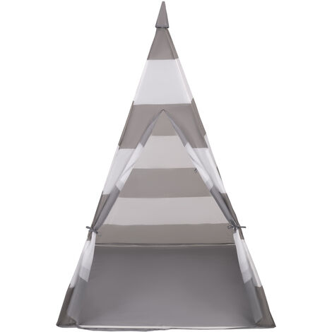 ECD Germany Tenda per Bambini Gioco Indiani Teepee - 115 x 115 x 160 cm -  in Poliestere - Casetta Portatile Giocattolo Grigio con Stampa a Stelle  Bianche da Interno Esterno con Borsa per Trasporto