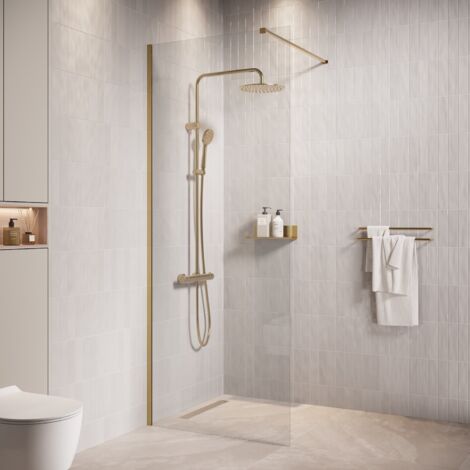 Badplaats – Paroi de douche fixe 70 x 200 cm – Verre de sécurité 8 mm – Traitement anticalcaire – Barre de stabilisation incluse – Installation murale (1/5)