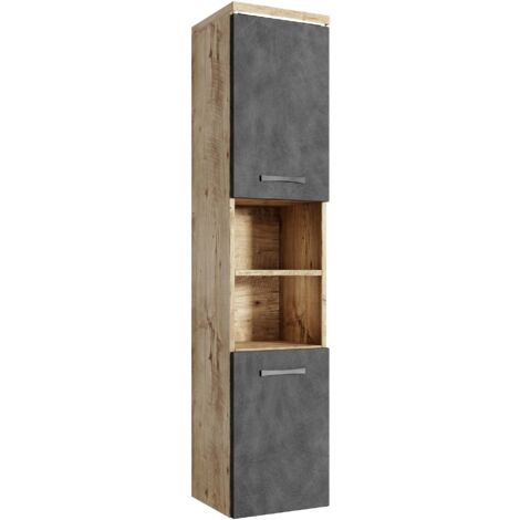 Badplaats – Colonne de salle de bain 160 cm – Chêne gris – Panneau de particules – Compartiment ouvert – Montage mural inclus