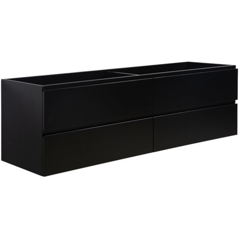Badplaats – Meuble sous vasque suspendu 160 x 48 x 50 cm – MDF noir mat – 4 tiroirs softclose sans poignée – Kit de fixation inclus