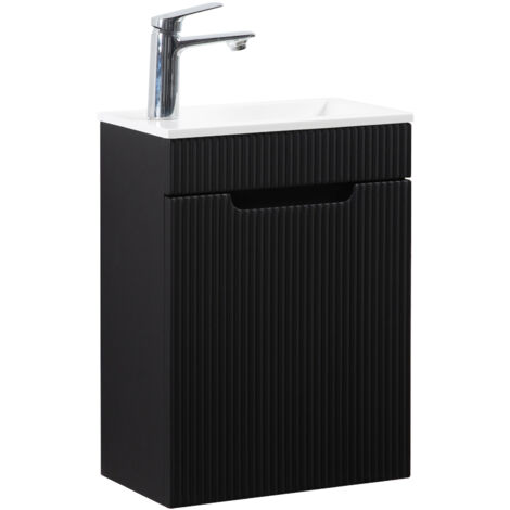 Badplaats – Meuble lave-mains Thermis 40 x 22 cm – Lavabo en marbre artificiel – Meuble en MDF – Système de fermeture douce