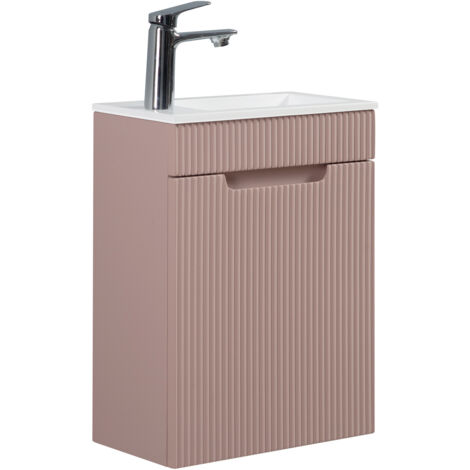 Badplaats – Meuble lave-mains Thermis 40 x 22 cm – Lavabo en marbre artificiel – Meuble MDF pré-assemblé avec fermeture douce – Rose mat