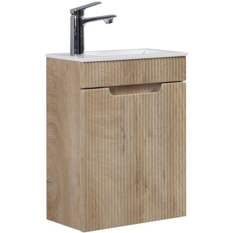Badplaats – Meuble lave-mains 40 x 22 cm – Lavabo en marbre artificiel – Meuble en MDF – Système de fermeture douce – Pour petites salles de bains
