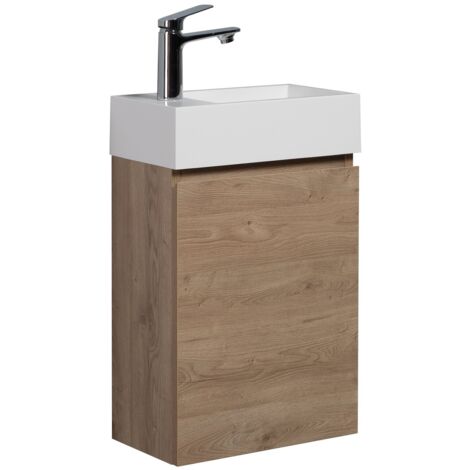 Badplaats – Meuble double vasque 40 x 22 cm – Lavabo en marbre artificiel – Meuble en MDF avec porte soft-close – Dimensions compactes pour petites salles de bain