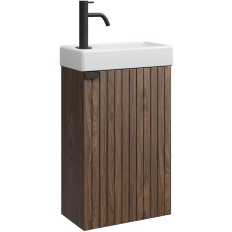 Badplaats – Meuble sous vasque simple 40 x 22 x 68 cm – Panneaux de particules – Lavabo avec trop-plein – Armoire réversible