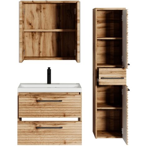 Badplaats Set de meuble de salle de bain Etna 60 cm - Chêne - Mirroir armoire