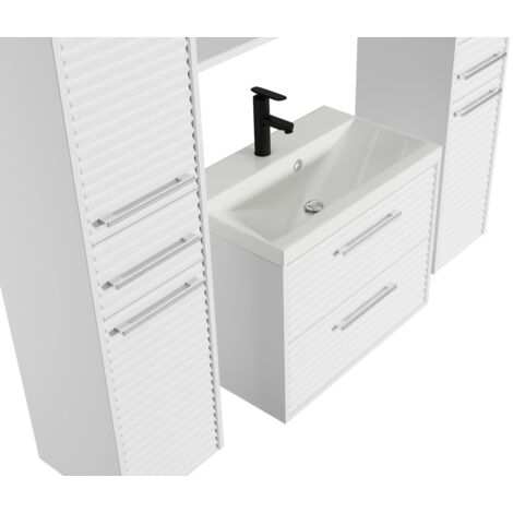 Meuble lave-mains sur pieds JOHANN décor chêne + vasque + miroir